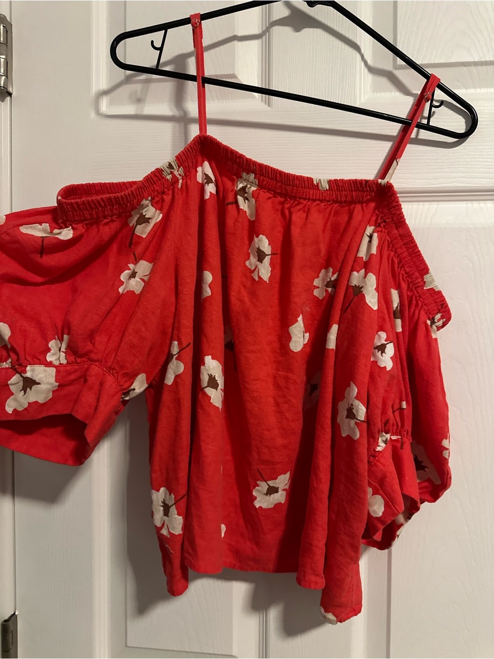 Red Floral Off-Shoulder Camisole with Thin Straps